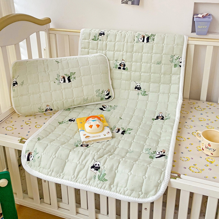 91家纺网 家纺一手货源 找家纺 富馨莱 2025年新款双层纱纯棉软床垫幼儿园儿童床垫 熊猫读书