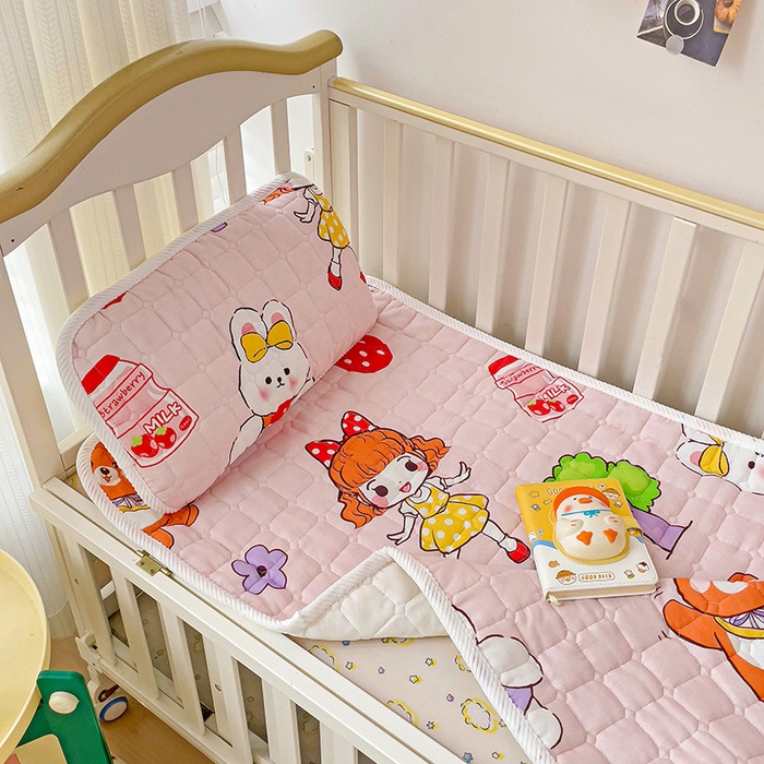 91家纺网 家纺一手货源 找家纺 富馨莱 2025年新款双层纱纯棉软床垫幼儿园儿童床垫 小兔姑娘-粉