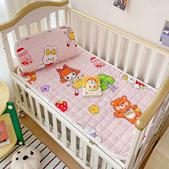 91家纺网 家纺一手货源 找家纺 富馨莱 2025年新款双层纱纯棉软床垫幼儿园儿童床垫 小兔姑娘-粉