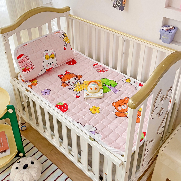 91家纺网 家纺一手货源 找家纺 富馨莱 2025年新款双层纱纯棉软床垫幼儿园儿童床垫 小兔姑娘-粉