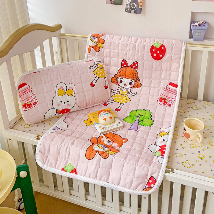 91家纺网 家纺一手货源 找家纺 富馨莱 2025年新款双层纱纯棉软床垫幼儿园儿童床垫 小兔姑娘-粉