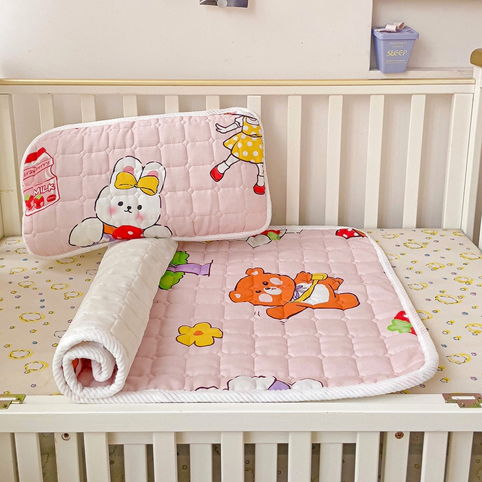 91家纺网 家纺一手货源 找家纺 富馨莱 2025年新款双层纱纯棉软床垫幼儿园儿童床垫 小兔姑娘-粉