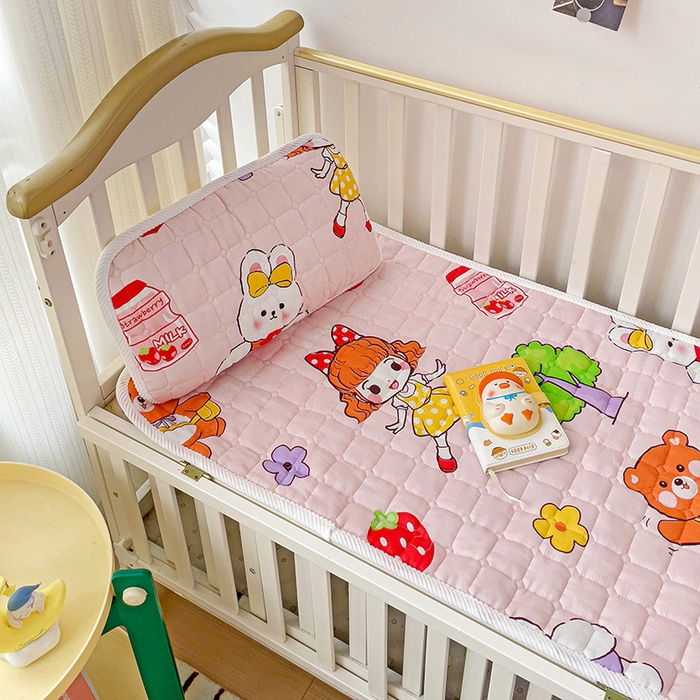 91家纺网 家纺一手货源 找家纺 富馨莱 2025年新款双层纱纯棉软床垫幼儿园儿童床垫 小兔姑娘-粉