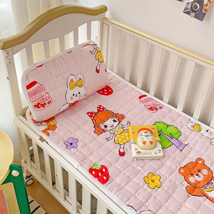 91家纺网 家纺一手货源 找家纺 富馨莱 2025年新款双层纱纯棉软床垫幼儿园儿童床垫 小兔姑娘-粉