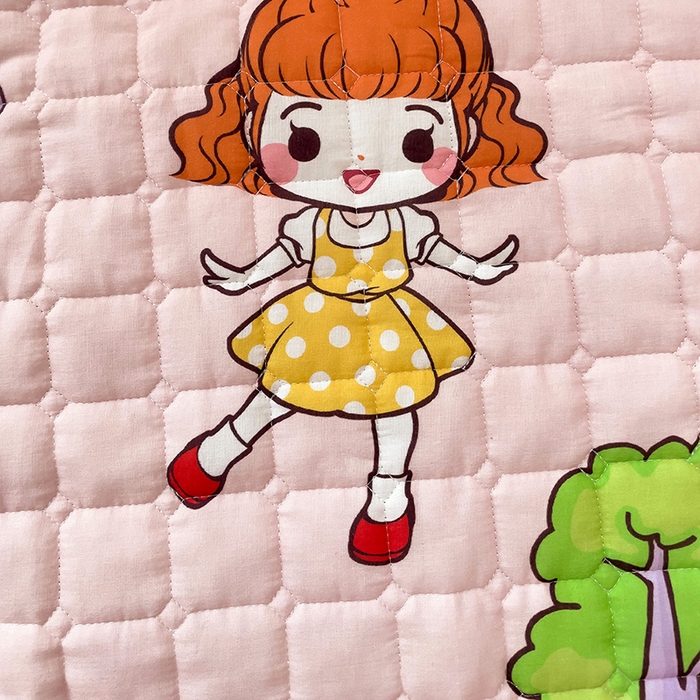 91家纺网 家纺一手货源 找家纺 富馨莱 2025年新款双层纱纯棉软床垫幼儿园儿童床垫 小兔姑娘-粉