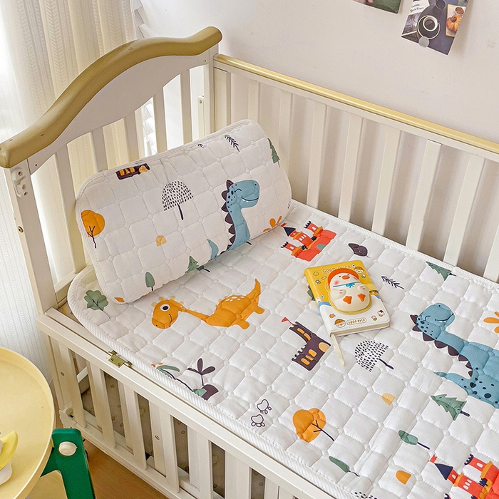 91家纺网 家纺一手货源 找家纺 富馨莱 2025年新款双层纱纯棉软床垫幼儿园儿童床垫 恐龙城堡