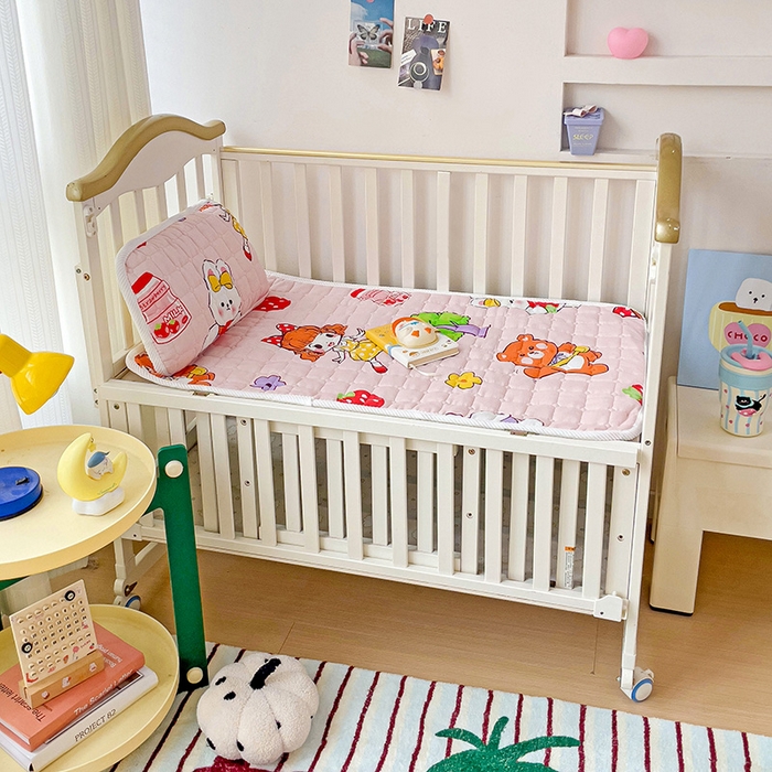 91家纺网 家纺一手货源 找家纺 富馨莱 2025年新款双层纱纯棉软床垫幼儿园儿童床垫 小兔姑娘-粉