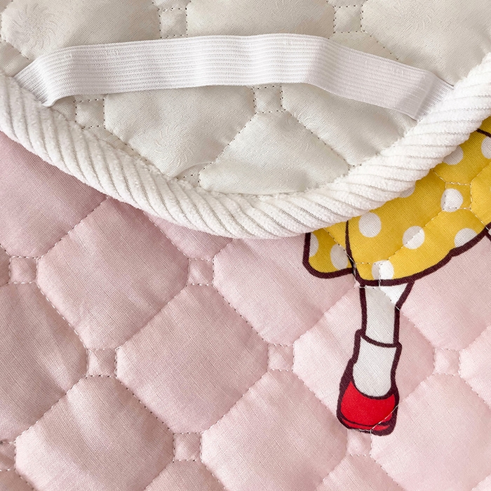 91家纺网 家纺一手货源 找家纺 富馨莱 2025年新款双层纱纯棉软床垫幼儿园儿童床垫 小兔姑娘-粉