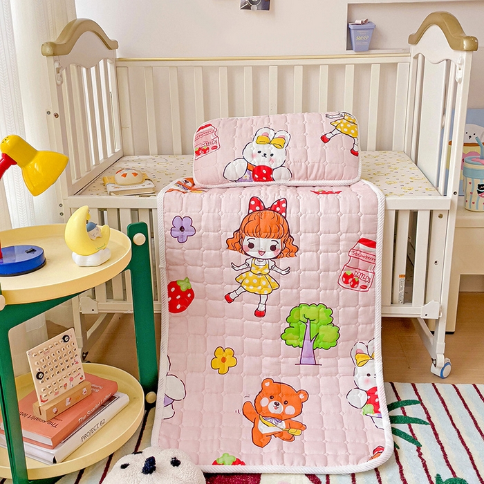 91家纺网 家纺一手货源 找家纺 富馨莱 2025年新款双层纱纯棉软床垫幼儿园儿童床垫 小兔姑娘-粉
