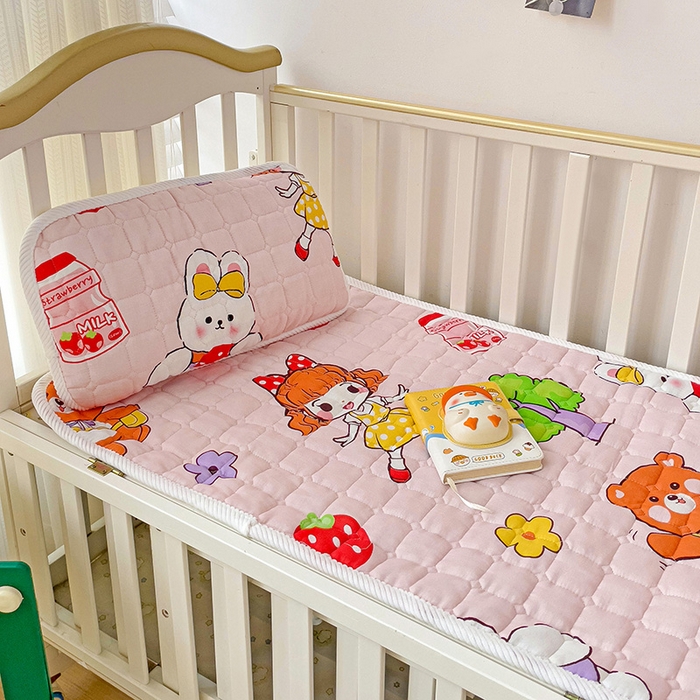 91家纺网 家纺一手货源 找家纺 富馨莱 2025年新款双层纱纯棉软床垫幼儿园儿童床垫 小兔姑娘-粉