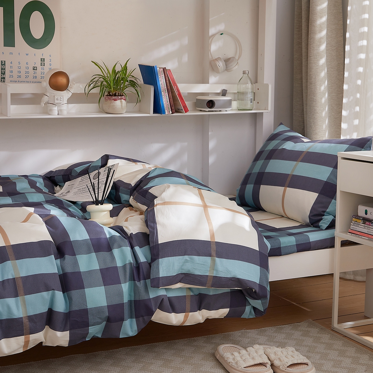 91家纺网 家纺一手货源 找家纺 （总）DoDo 兜兜 2025新款全棉纯棉小清新卡通条格学生宿舍三四件套【可定做尺寸】