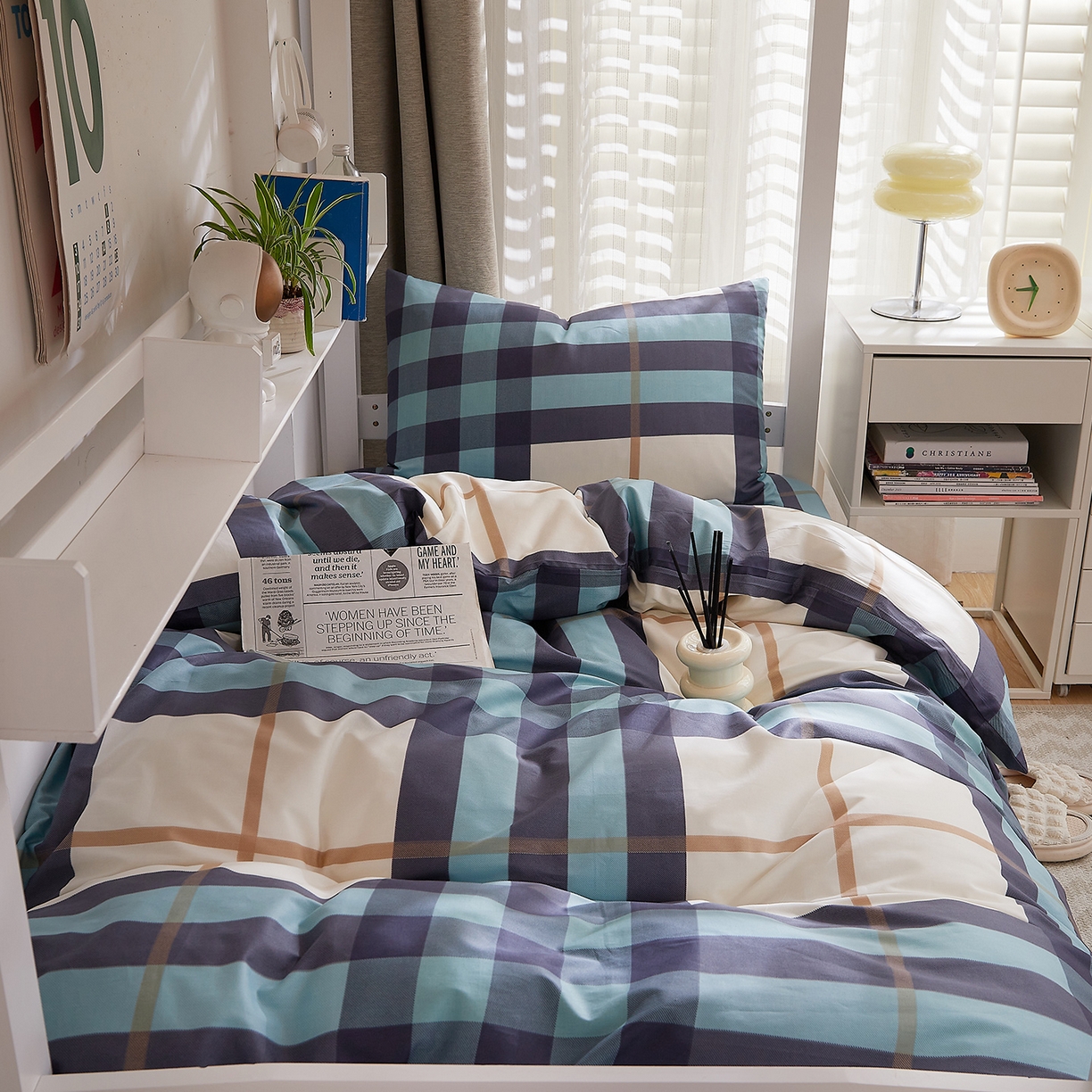 91家纺网 家纺一手货源 找家纺 （总）DoDo 兜兜 2025新款全棉纯棉小清新卡通条格学生宿舍三四件套【可定做尺寸】