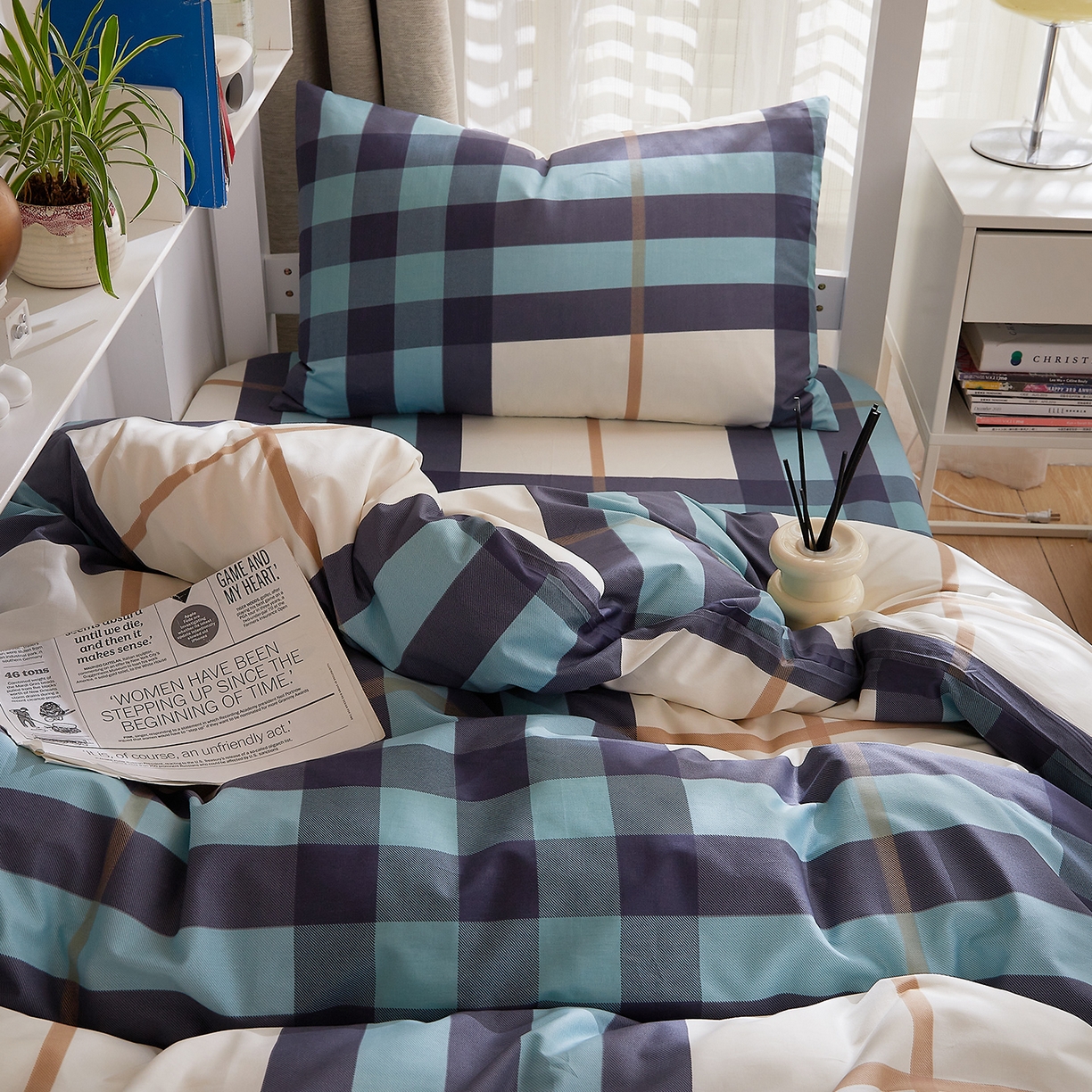 91家纺网 家纺一手货源 找家纺 （总）DoDo 兜兜 2025新款全棉纯棉小清新卡通条格学生宿舍三四件套【可定做尺寸】