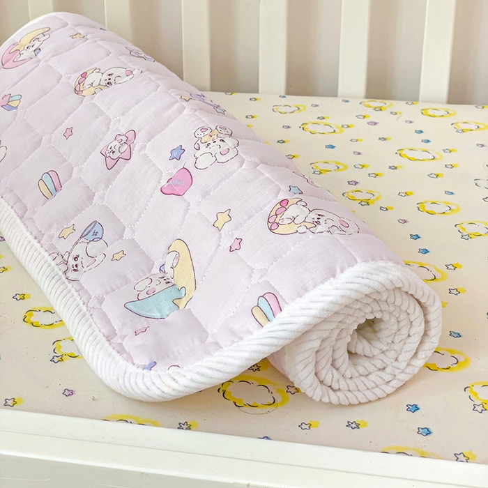 91家纺网 家纺一手货源 找家纺 富馨莱 2025年新款双层纱纯棉软床垫幼儿园儿童床垫 心月兔