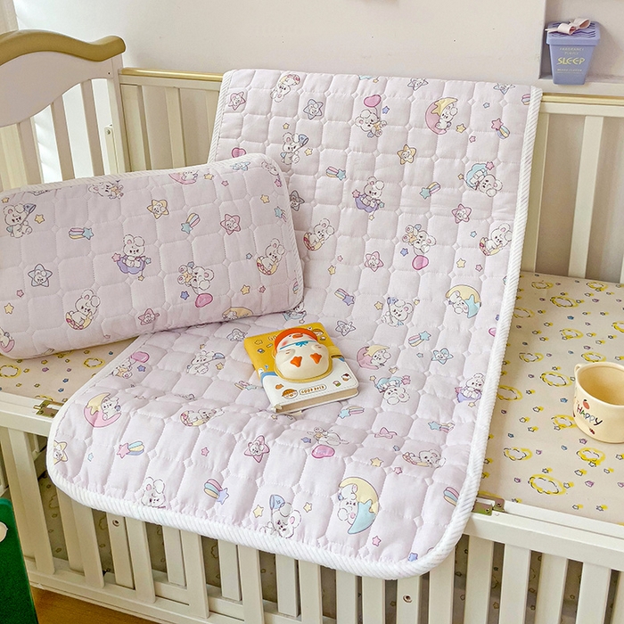 91家纺网 家纺一手货源 找家纺 富馨莱 2025年新款双层纱纯棉软床垫幼儿园儿童床垫 心月兔