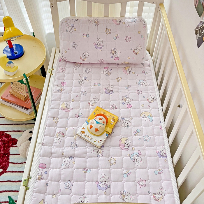 91家纺网 家纺一手货源 找家纺 富馨莱 2025年新款双层纱纯棉软床垫幼儿园儿童床垫 心月兔