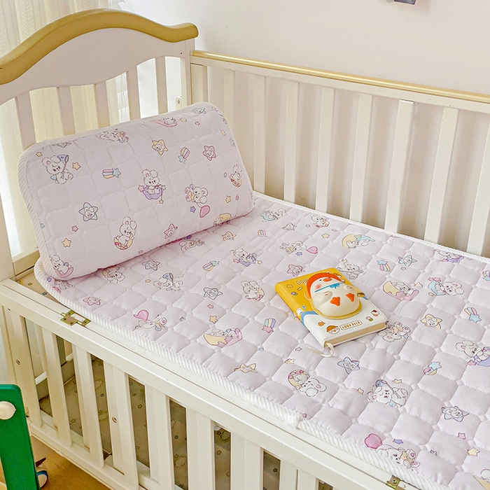 91家纺网 家纺一手货源 找家纺 富馨莱 2025年新款双层纱纯棉软床垫幼儿园儿童床垫 心月兔