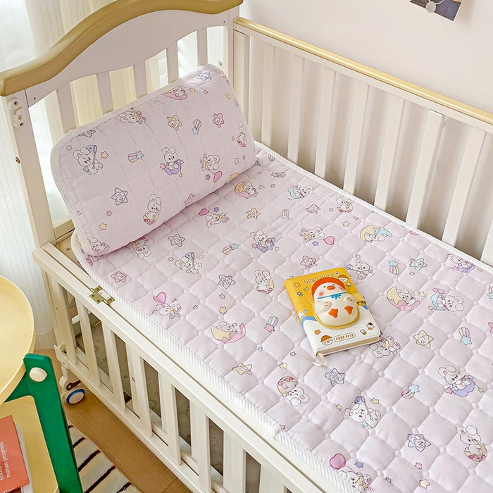 91家纺网 家纺一手货源 找家纺 富馨莱 2025年新款双层纱纯棉软床垫幼儿园儿童床垫 心月兔