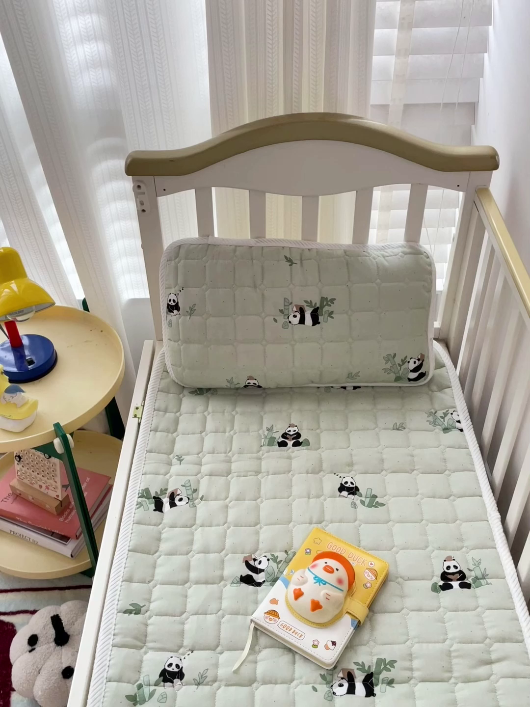91家纺网 家纺一手货源 找家纺 富馨莱 2025年新款双层纱纯棉软床垫幼儿园儿童床垫 熊猫读书