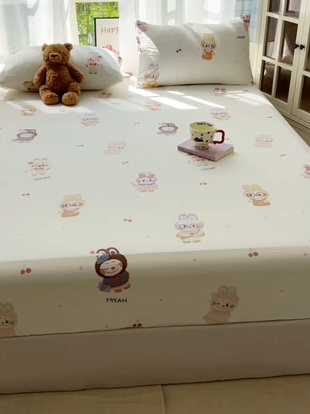 91家纺网 家纺一手货源 找家纺 （总）韩巢家纺 2025新款卡通双层纱床笠单品床笠床笠单件热销款防滑床单床套枕套三件套