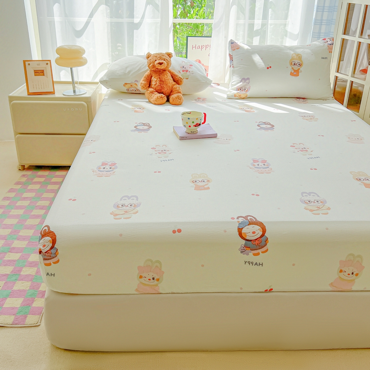 91家纺网 家纺一手货源 找家纺 （总）韩巢家纺 2025新款卡通双层纱床笠单品床笠床笠单件热销款防滑床单床套枕套三件套