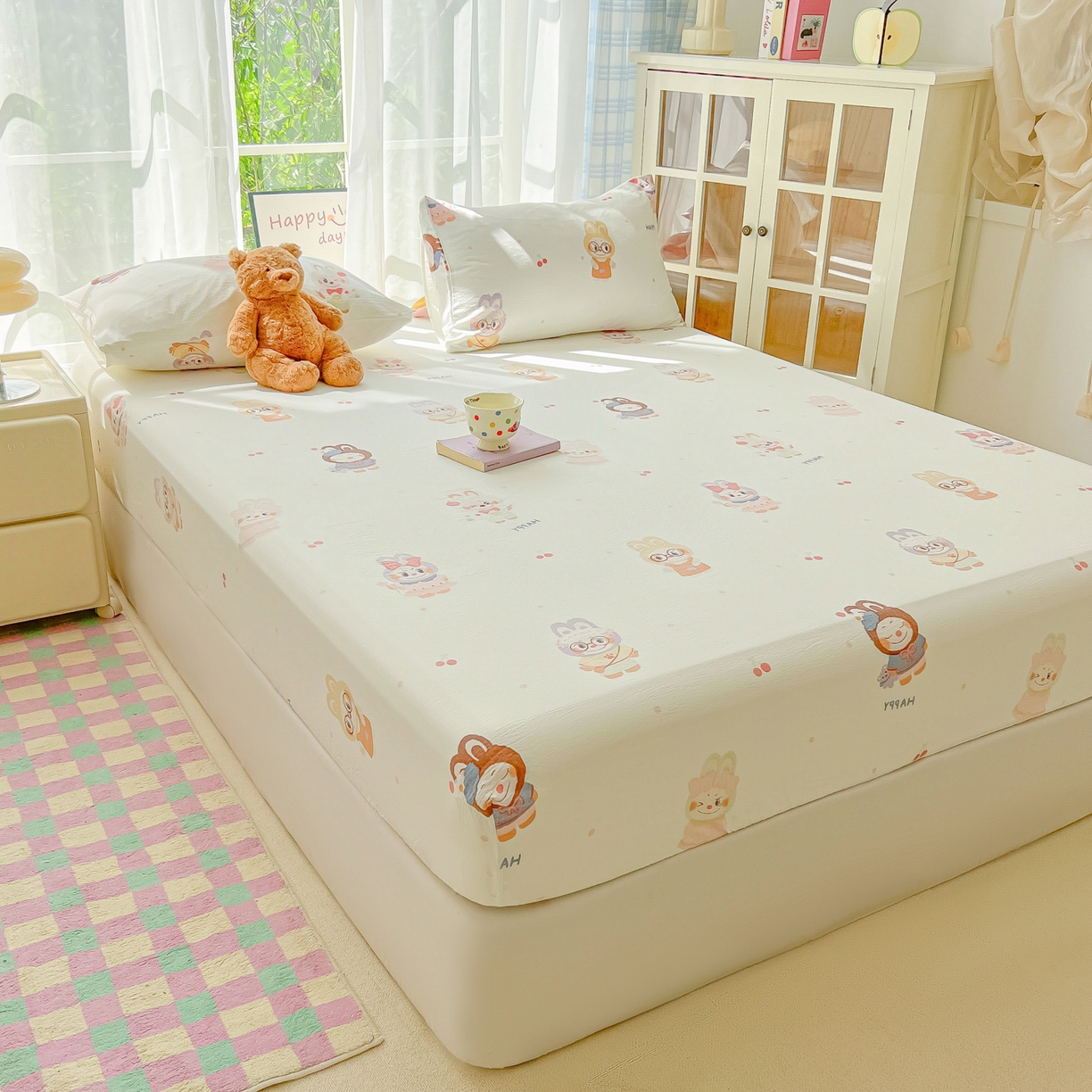 91家纺网 家纺一手货源 找家纺 韩巢家纺 2025新款卡通双层纱床笠单品床笠床笠单件热销款防滑床单床套枕套三件套 拉布大王