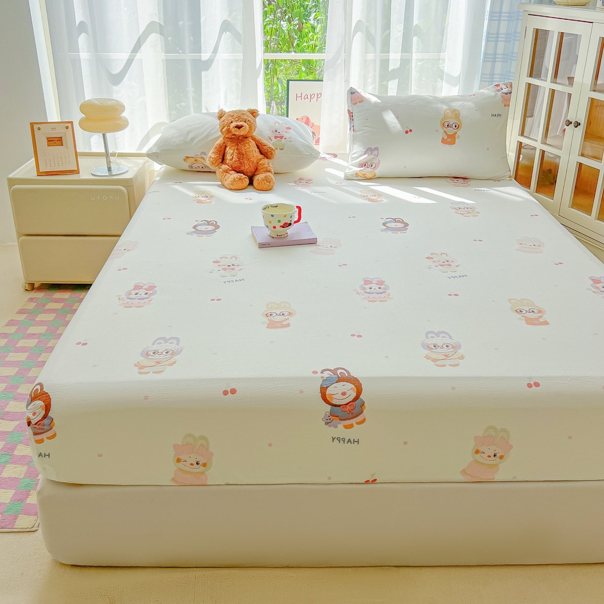 91家纺网 家纺一手货源 找家纺 韩巢家纺 2025新款卡通双层纱床笠单品床笠床笠单件热销款防滑床单床套枕套三件套 拉布大王