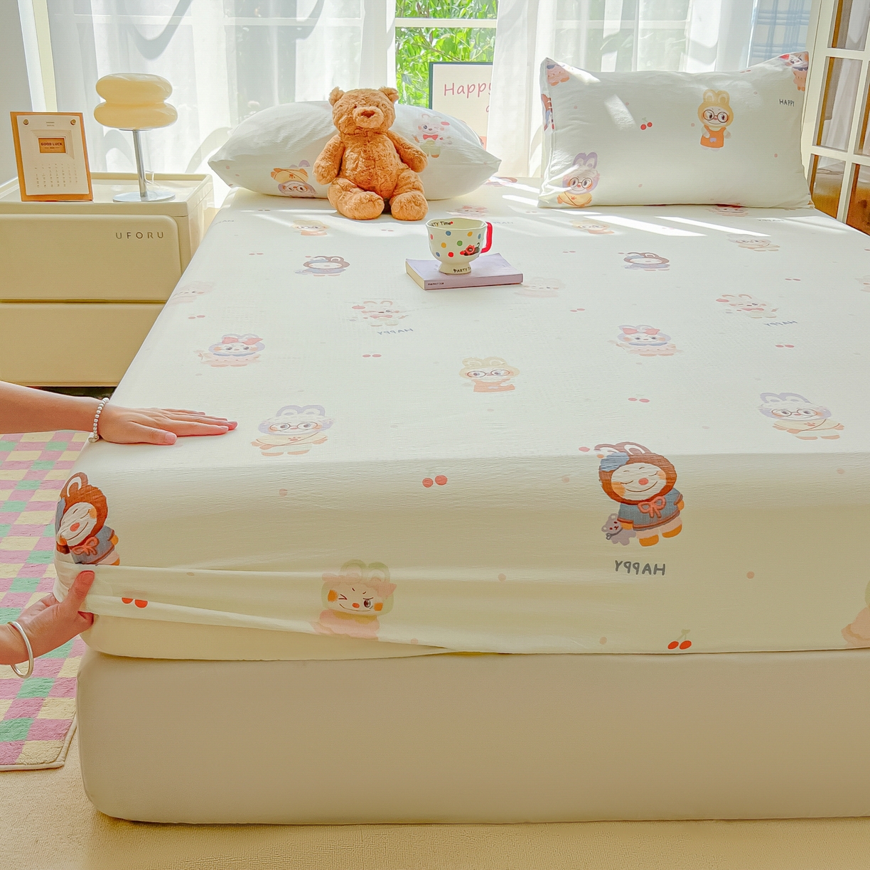 91家纺网 家纺一手货源 找家纺 韩巢家纺 2025新款卡通双层纱床笠单品床笠床笠单件热销款防滑床单床套枕套三件套 拉布大王