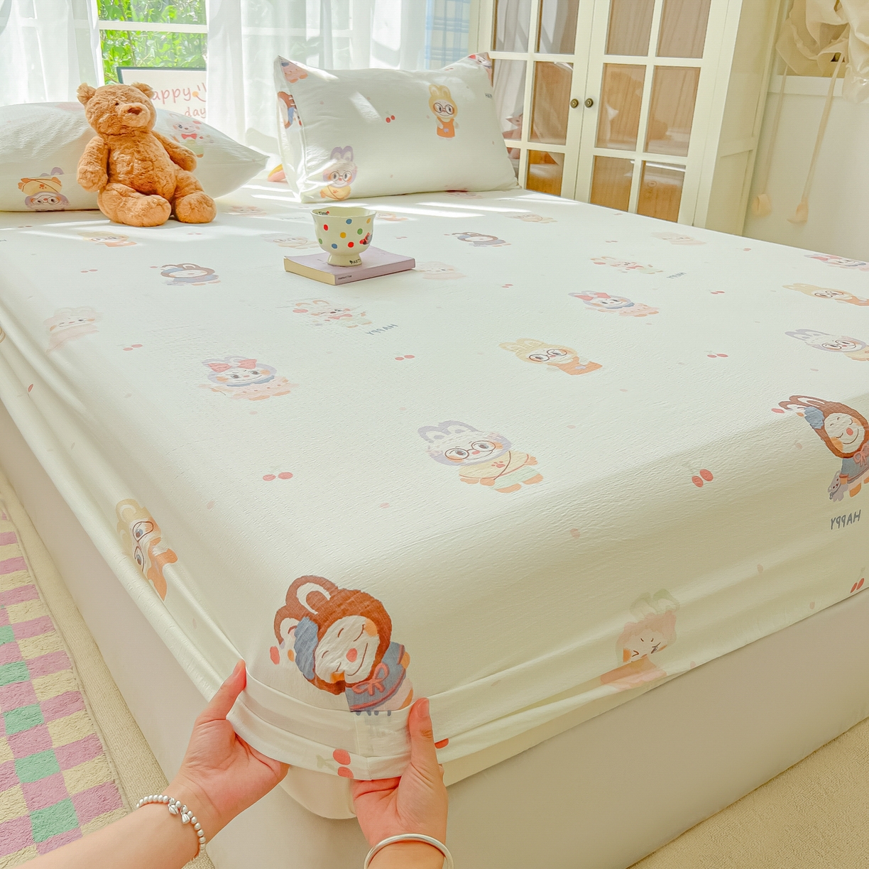 91家纺网 家纺一手货源 找家纺 韩巢家纺 2025新款卡通双层纱床笠单品床笠床笠单件热销款防滑床单床套枕套三件套 拉布大王