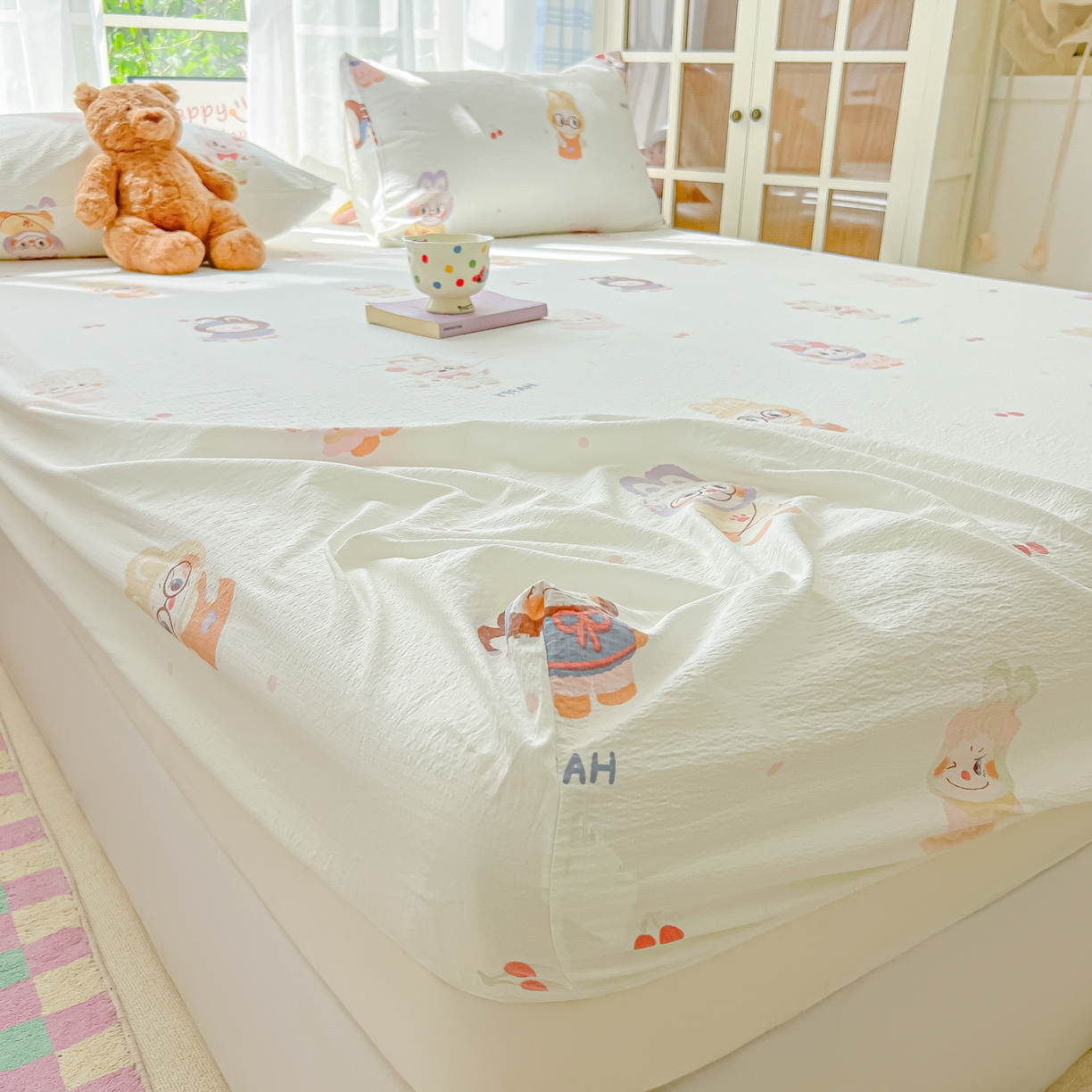 91家纺网 家纺一手货源 找家纺 韩巢家纺 2025新款卡通双层纱床笠单品床笠床笠单件热销款防滑床单床套枕套三件套 拉布大王