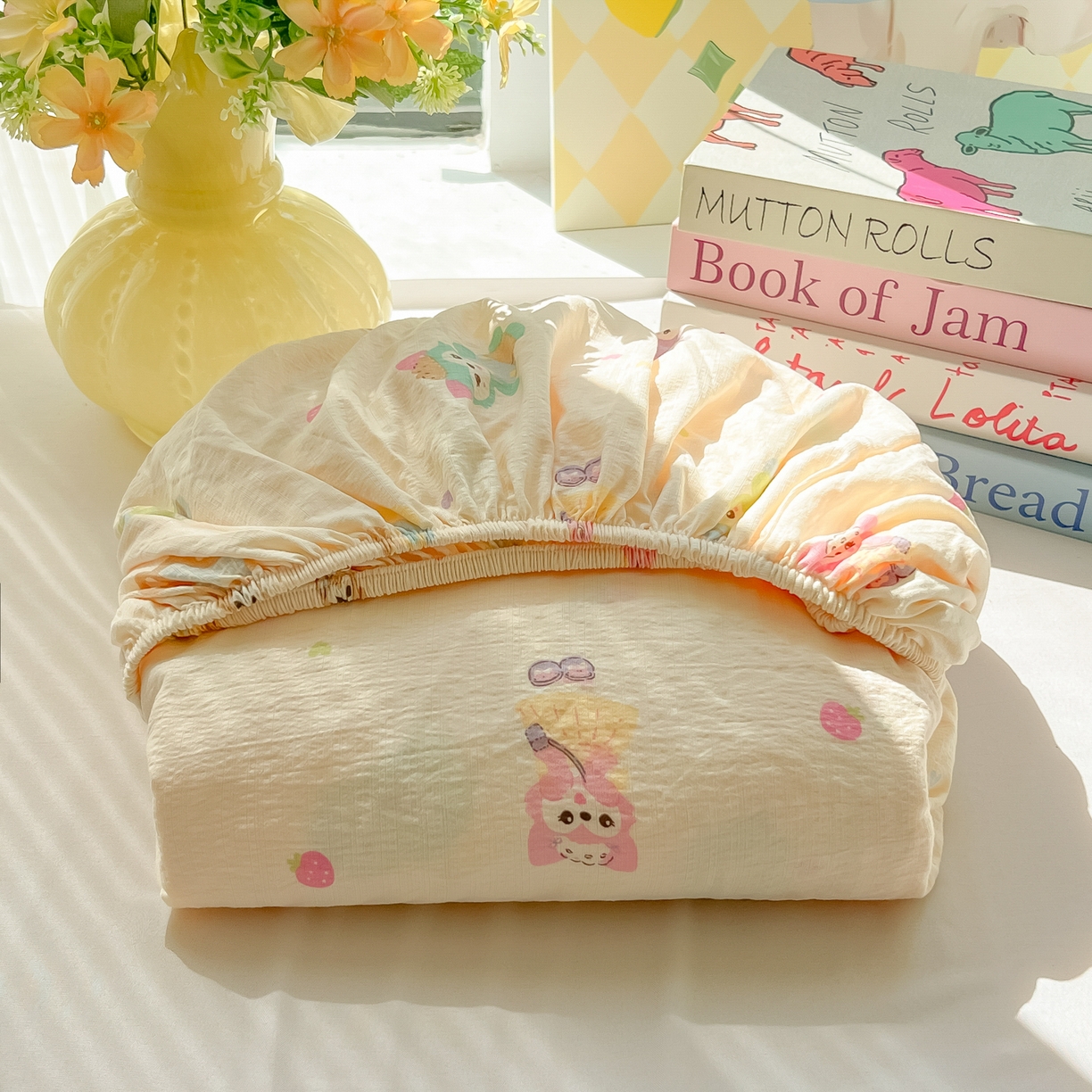 韩巢家纺 2025新款卡通双层纱床笠单品床笠床笠单件热销款防滑床单床套枕套三件套 七宝