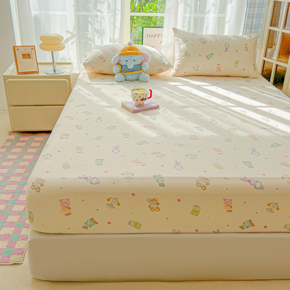 91家纺网 家纺一手货源 找家纺 韩巢家纺 2025新款卡通双层纱床笠单品床笠床笠单件热销款防滑床单床套枕套三件套 七宝