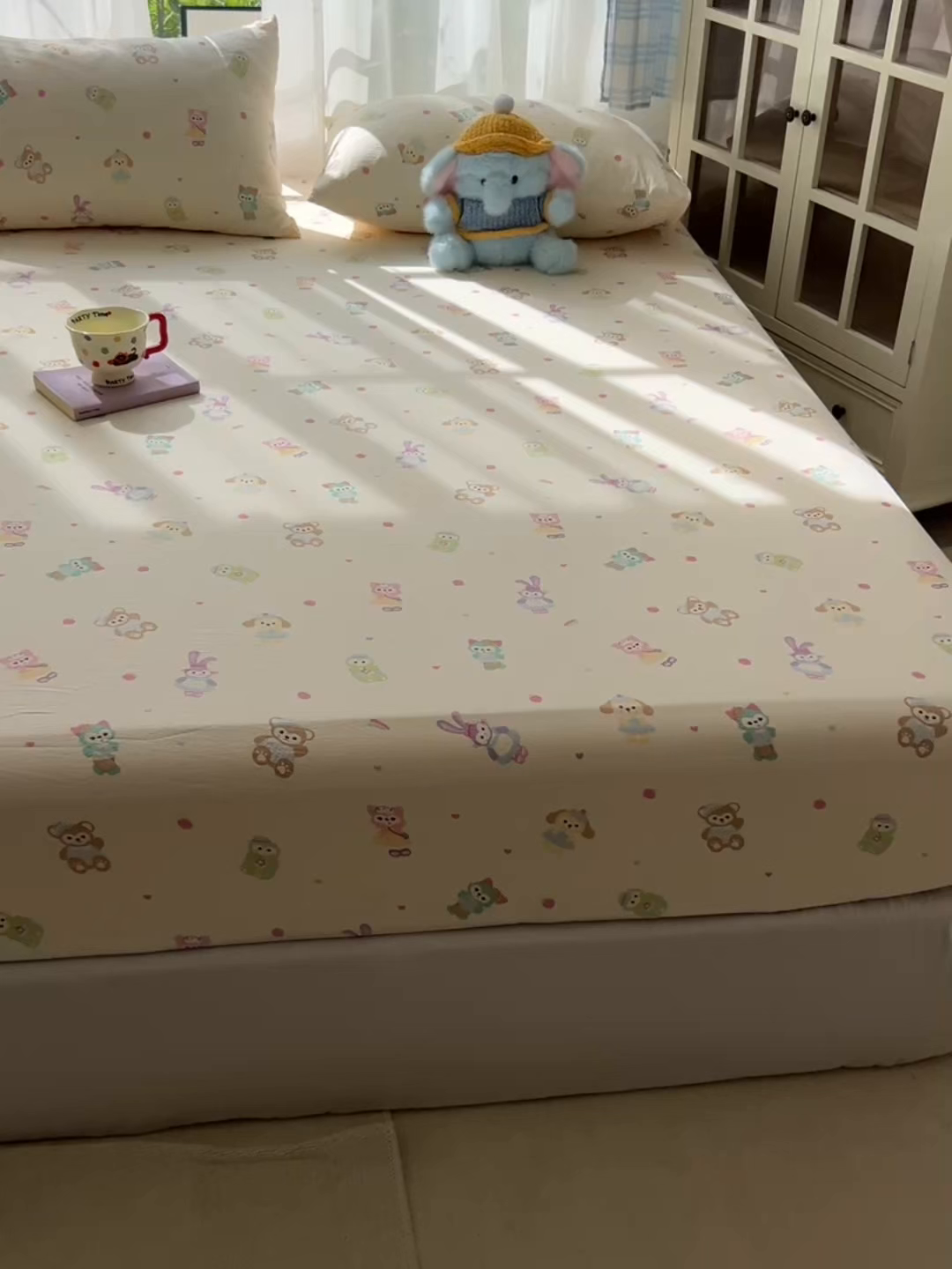91家纺网 家纺一手货源 找家纺 韩巢家纺 2025新款卡通双层纱床笠单品床笠床笠单件热销款防滑床单床套枕套三件套 七宝