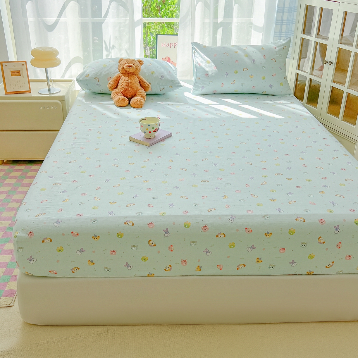 91家纺网 家纺一手货源 找家纺 韩巢家纺 2025新款卡通双层纱床笠单品床笠床笠单件热销款防滑床单床套枕套三件套 绒毛摇滚