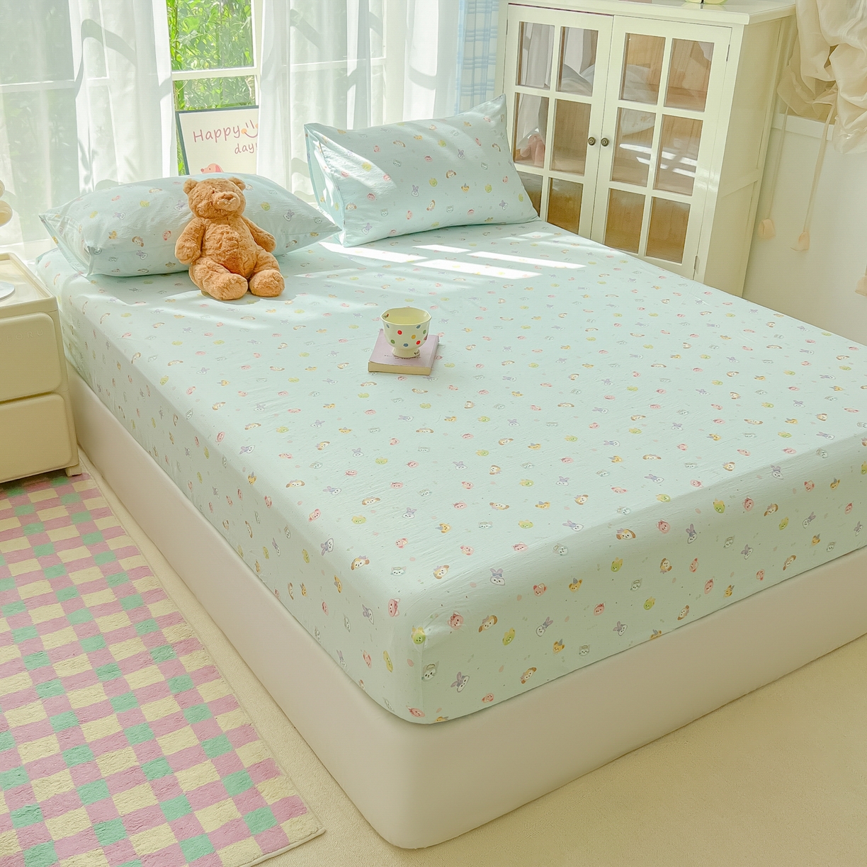 91家纺网 家纺一手货源 找家纺 韩巢家纺 2025新款卡通双层纱床笠单品床笠床笠单件热销款防滑床单床套枕套三件套 绒毛摇滚