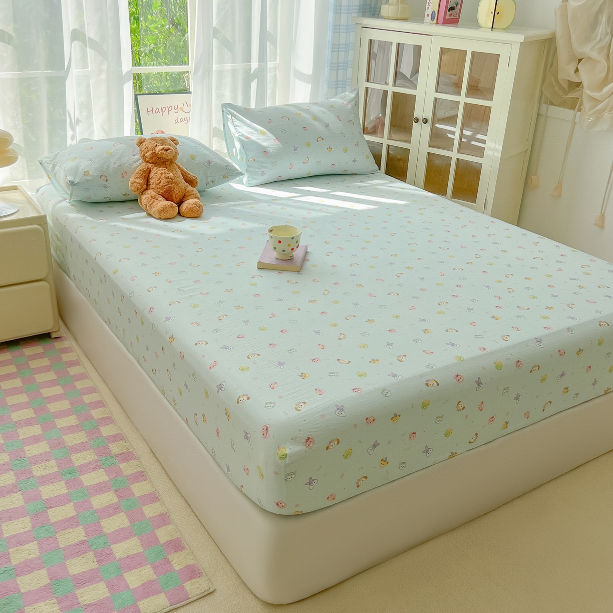 91家纺网 家纺一手货源 找家纺 韩巢家纺 2025新款卡通双层纱床笠单品床笠床笠单件热销款防滑床单床套枕套三件套 绒毛摇滚