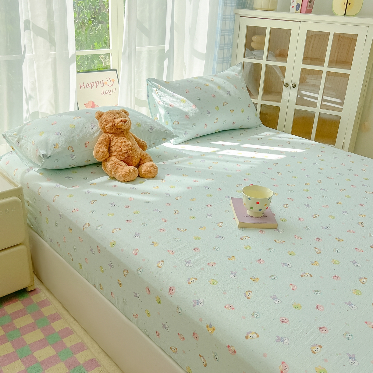 91家纺网 家纺一手货源 找家纺 韩巢家纺 2025新款卡通双层纱床笠单品床笠床笠单件热销款防滑床单床套枕套三件套 绒毛摇滚