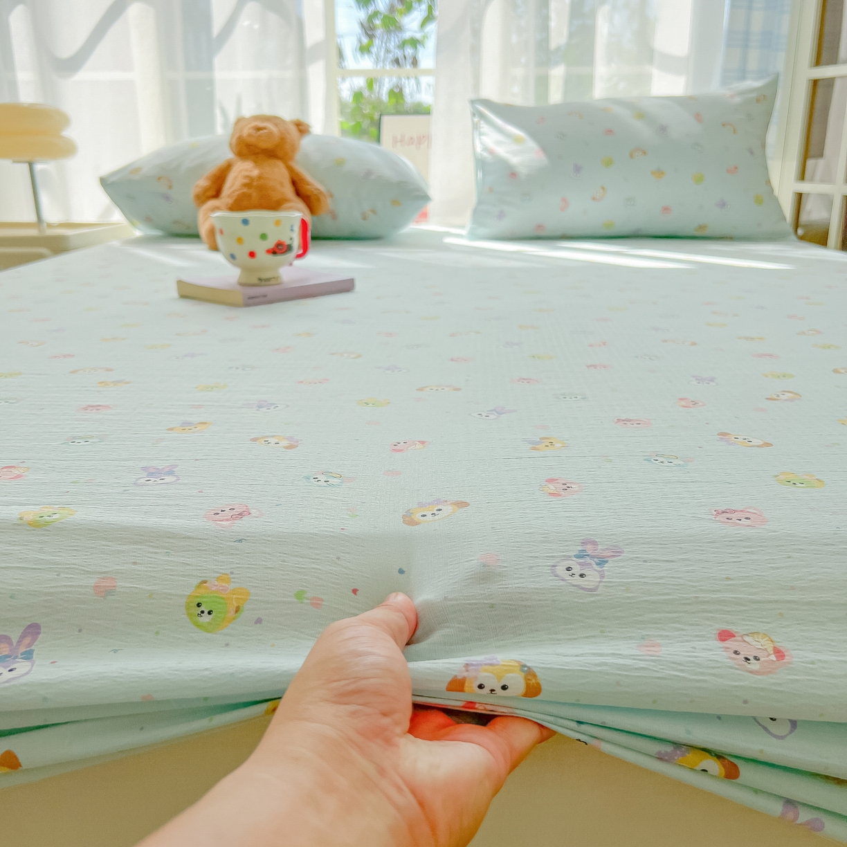 91家纺网 家纺一手货源 找家纺 韩巢家纺 2025新款卡通双层纱床笠单品床笠床笠单件热销款防滑床单床套枕套三件套 绒毛摇滚