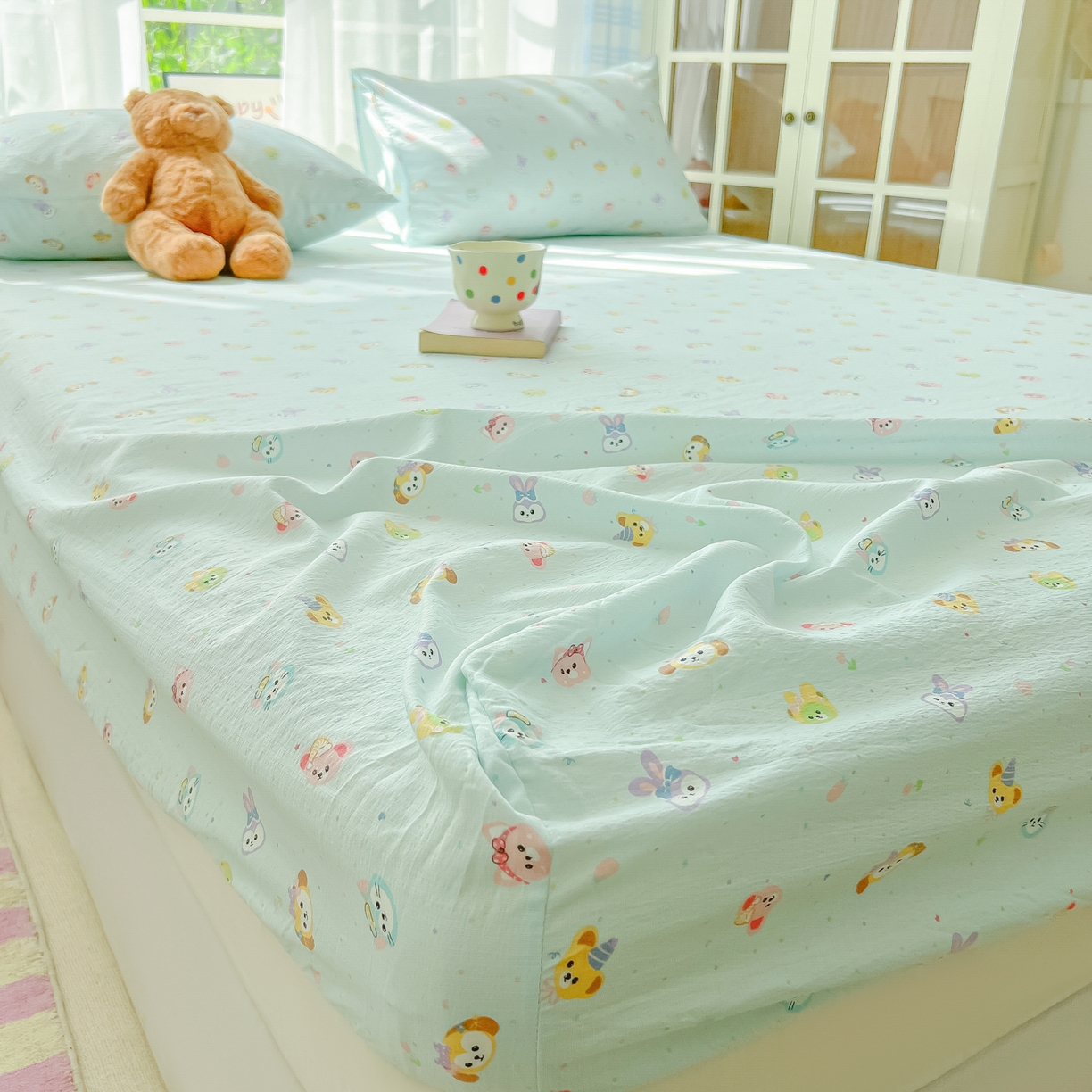 91家纺网 家纺一手货源 找家纺 韩巢家纺 2025新款卡通双层纱床笠单品床笠床笠单件热销款防滑床单床套枕套三件套 绒毛摇滚