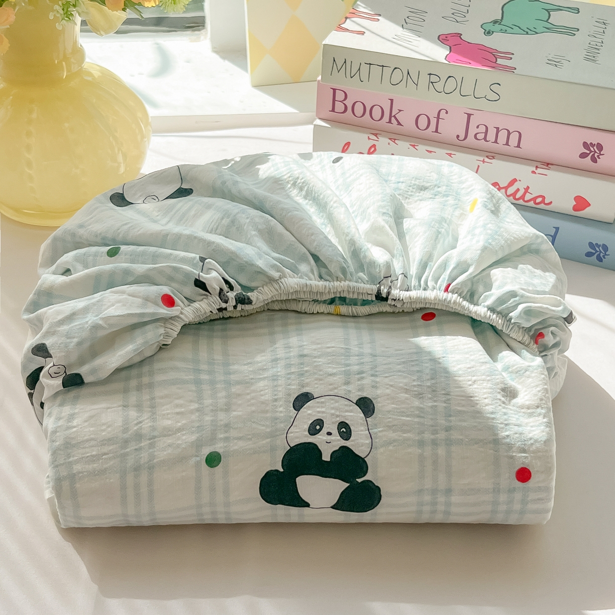 韩巢家纺 2025新款卡通双层纱床笠单品床笠床笠单件热销款防滑床单床套枕套三件套 软软熊猫