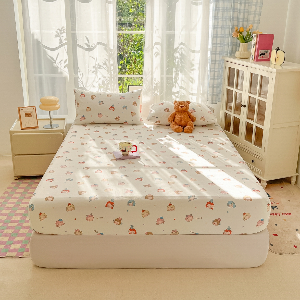 91家纺网 家纺一手货源 找家纺 韩巢家纺 2025新款卡通双层纱床笠单品床笠床笠单件热销款防滑床单床套枕套三件套 童话女孩