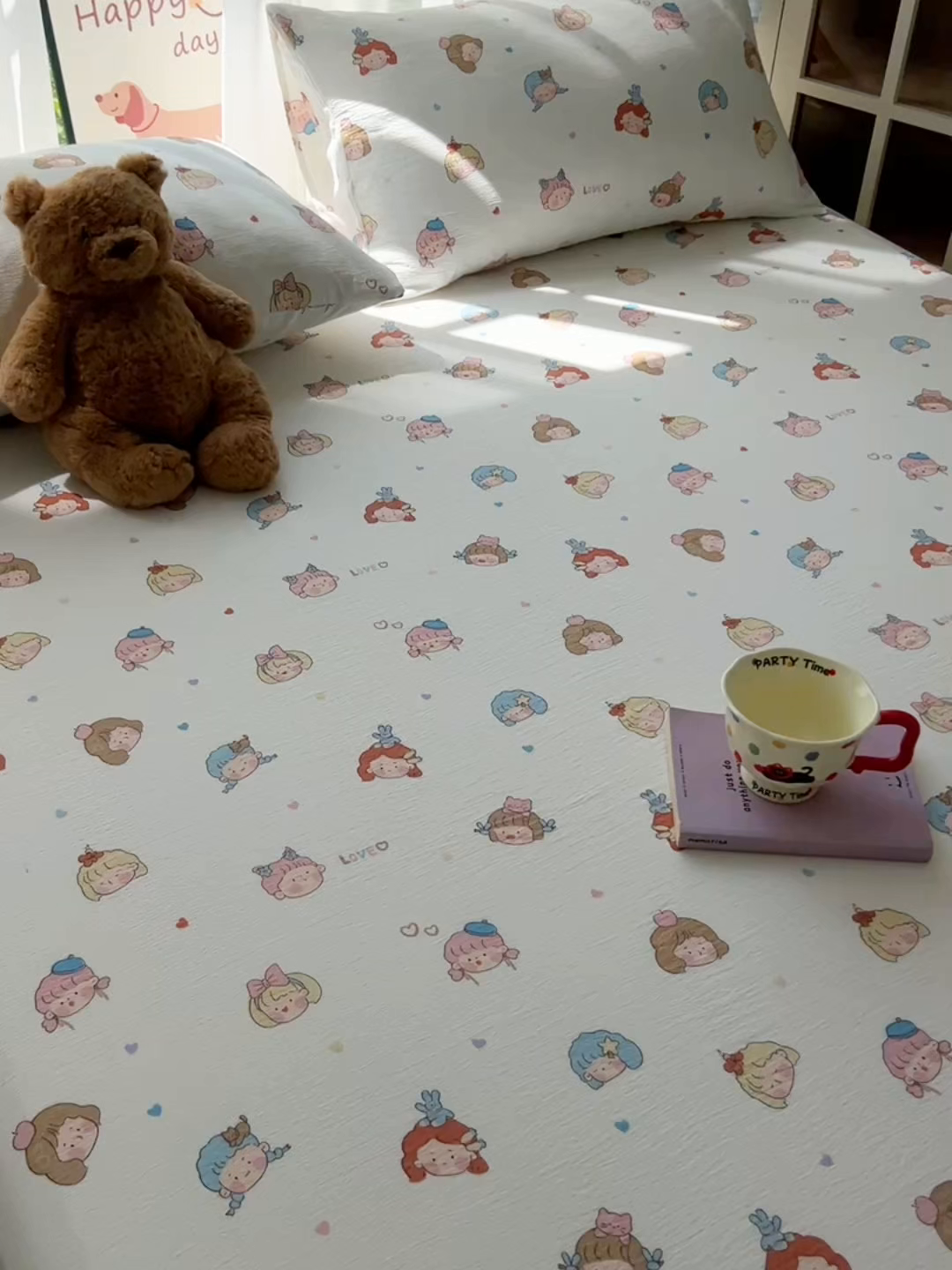 91家纺网 家纺一手货源 找家纺 韩巢家纺 2025新款卡通双层纱床笠单品床笠床笠单件热销款防滑床单床套枕套三件套 童话女孩