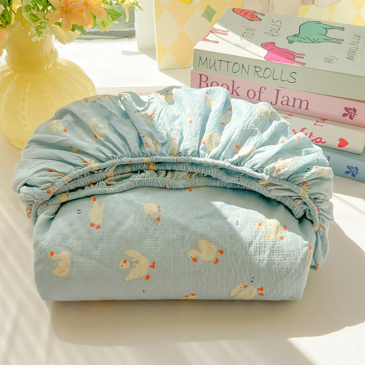 韩巢家纺 2025新款卡通双层纱床笠单品床笠床笠单件热销款防滑床单床套枕套三件套 向天歌大鹅