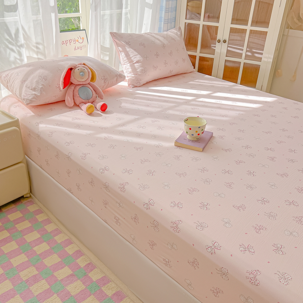 91家纺网 家纺一手货源 找家纺 韩巢家纺 2025新款卡通双层纱床笠单品床笠床笠单件热销款防滑床单床套枕套三件套 心愿