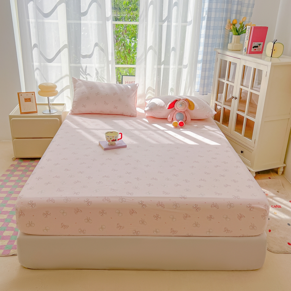 91家纺网 家纺一手货源 找家纺 韩巢家纺 2025新款卡通双层纱床笠单品床笠床笠单件热销款防滑床单床套枕套三件套 心愿