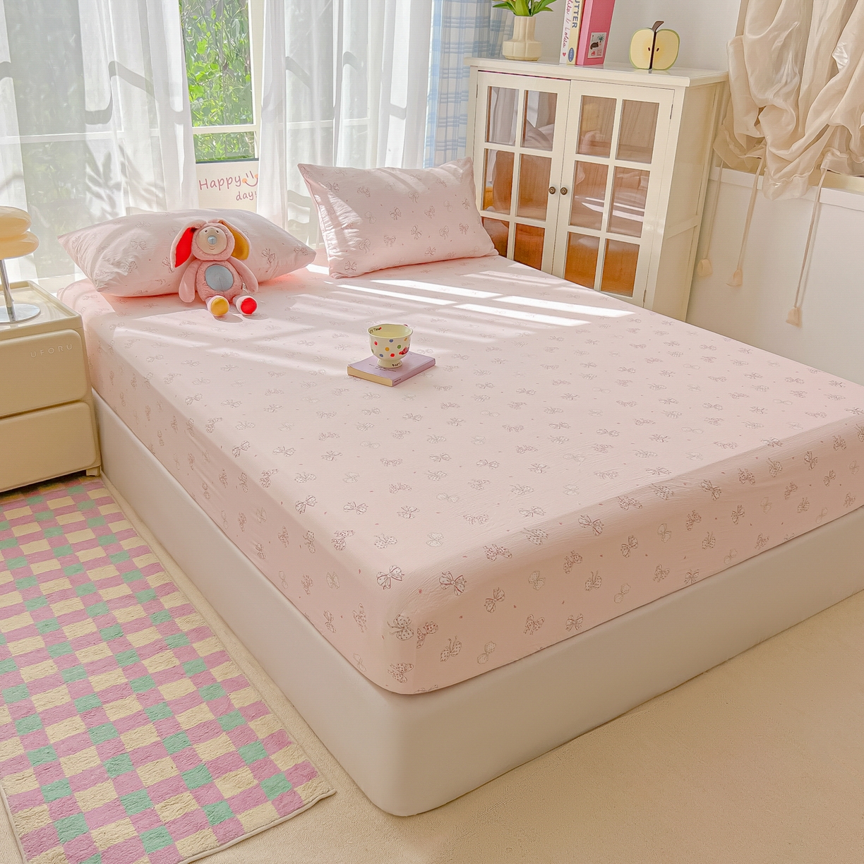 91家纺网 家纺一手货源 找家纺 韩巢家纺 2025新款卡通双层纱床笠单品床笠床笠单件热销款防滑床单床套枕套三件套 心愿