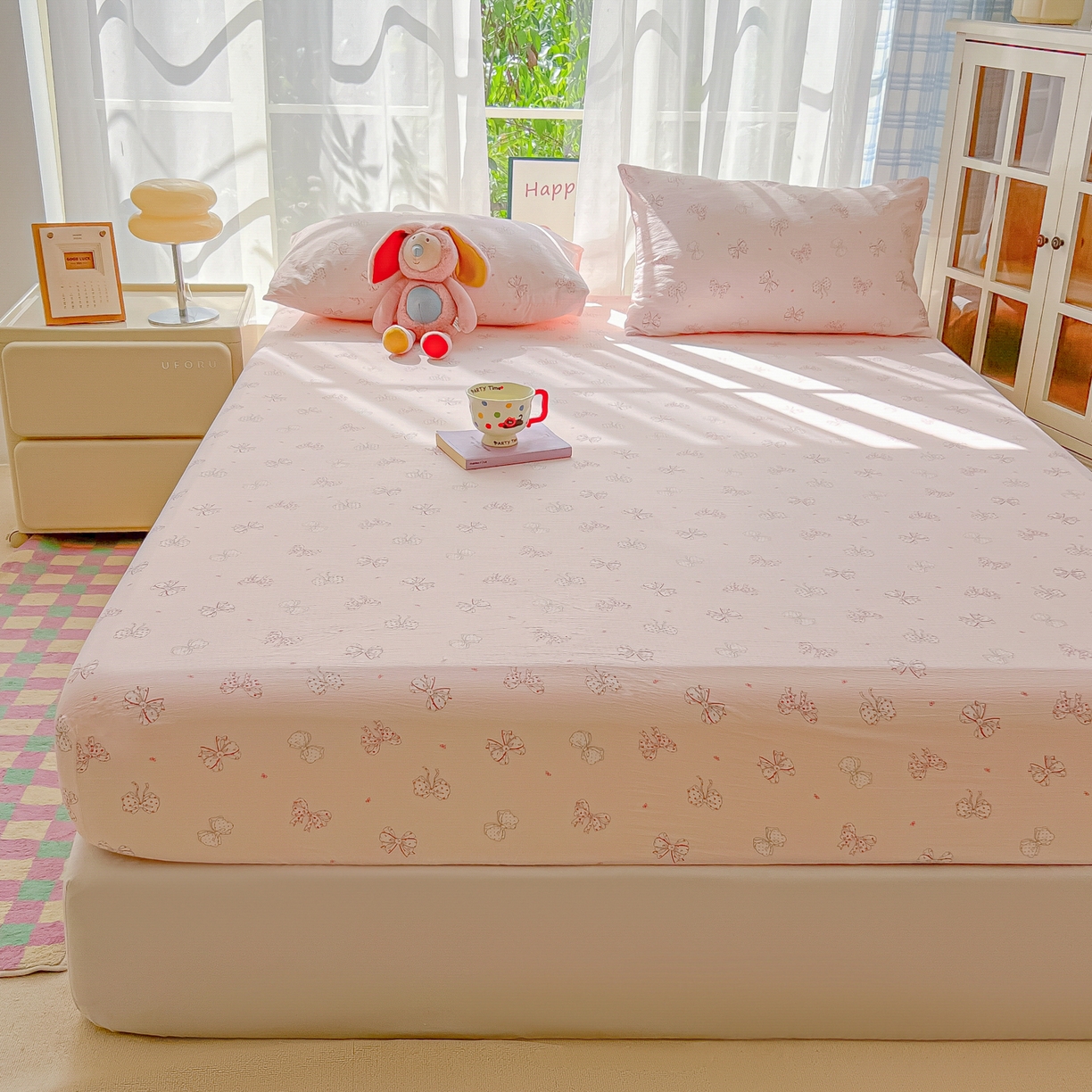 91家纺网 家纺一手货源 找家纺 韩巢家纺 2025新款卡通双层纱床笠单品床笠床笠单件热销款防滑床单床套枕套三件套 心愿