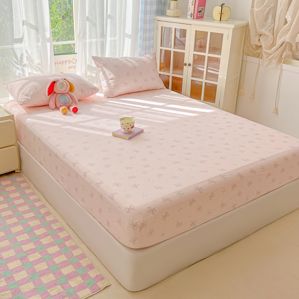 91家纺网 家纺一手货源 找家纺 韩巢家纺 2025新款卡通双层纱床笠单品床笠床笠单件热销款防滑床单床套枕套三件套 心愿