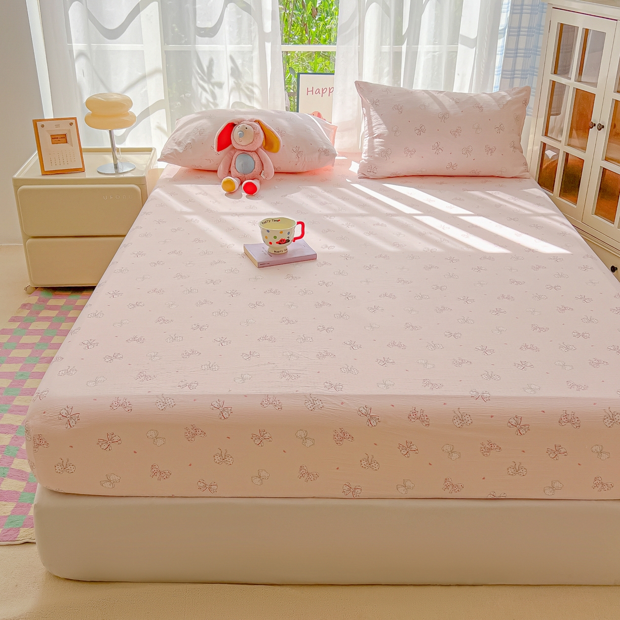 91家纺网 家纺一手货源 找家纺 韩巢家纺 2025新款卡通双层纱床笠单品床笠床笠单件热销款防滑床单床套枕套三件套 心愿