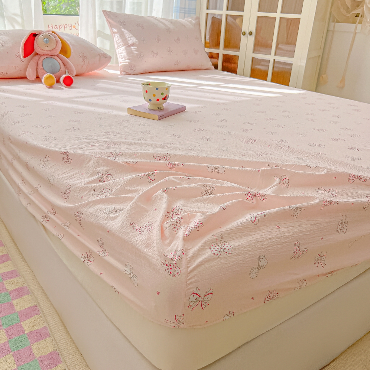 91家纺网 家纺一手货源 找家纺 韩巢家纺 2025新款卡通双层纱床笠单品床笠床笠单件热销款防滑床单床套枕套三件套 心愿